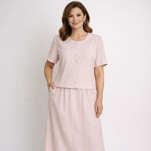 Vintage Karin Stevens Pink Embroidered Tea Dress | Mother of the Bride | 14